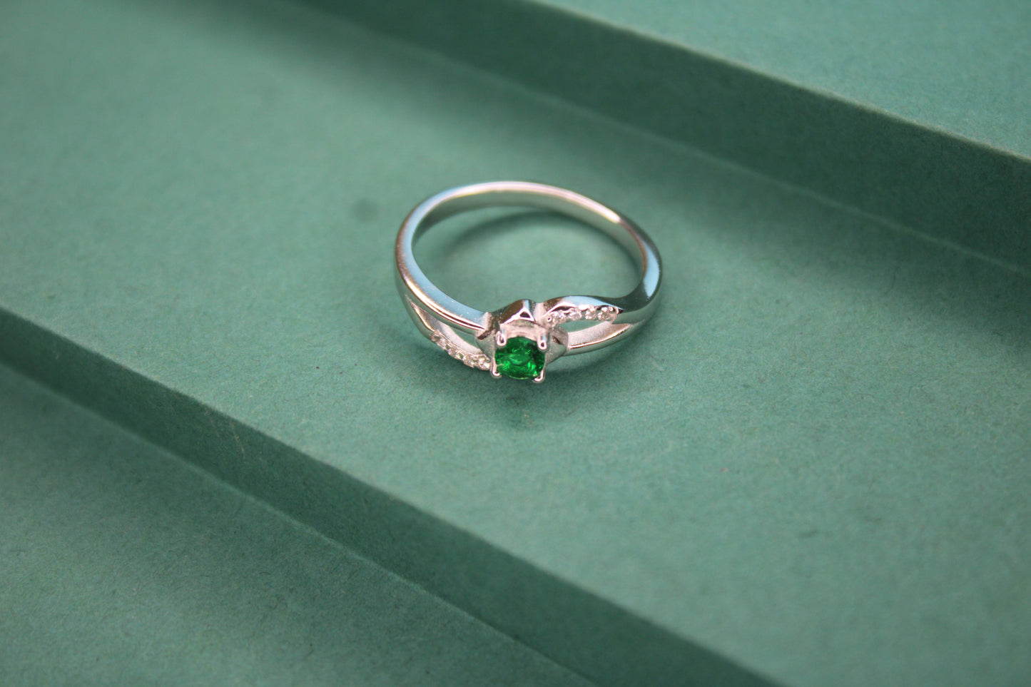 Silver Green Stone Ring - Avika jewels