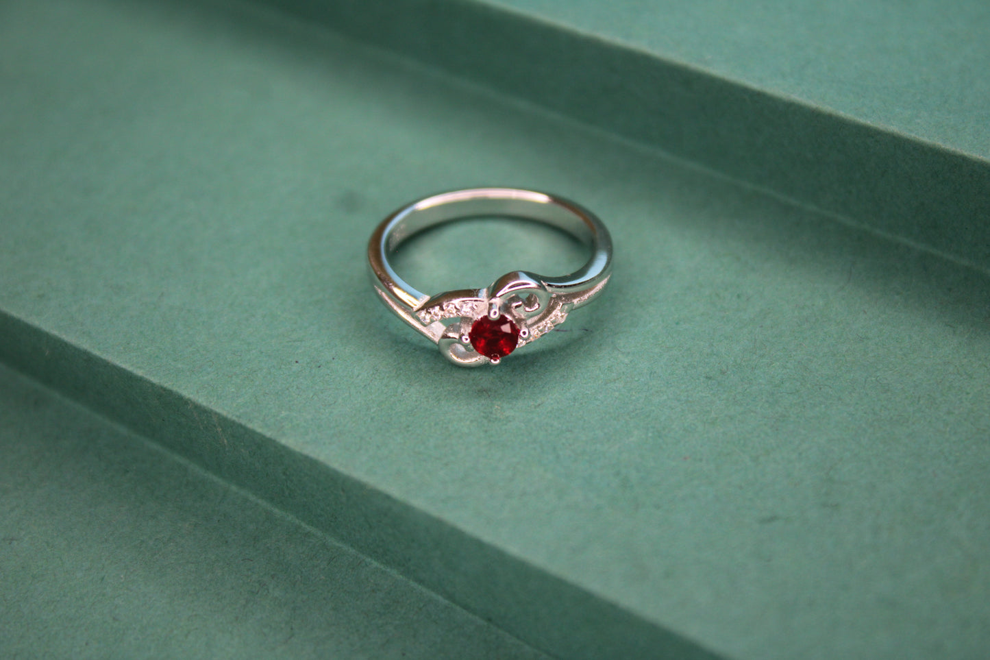 Silver Red Stone Ring - Avika jewels