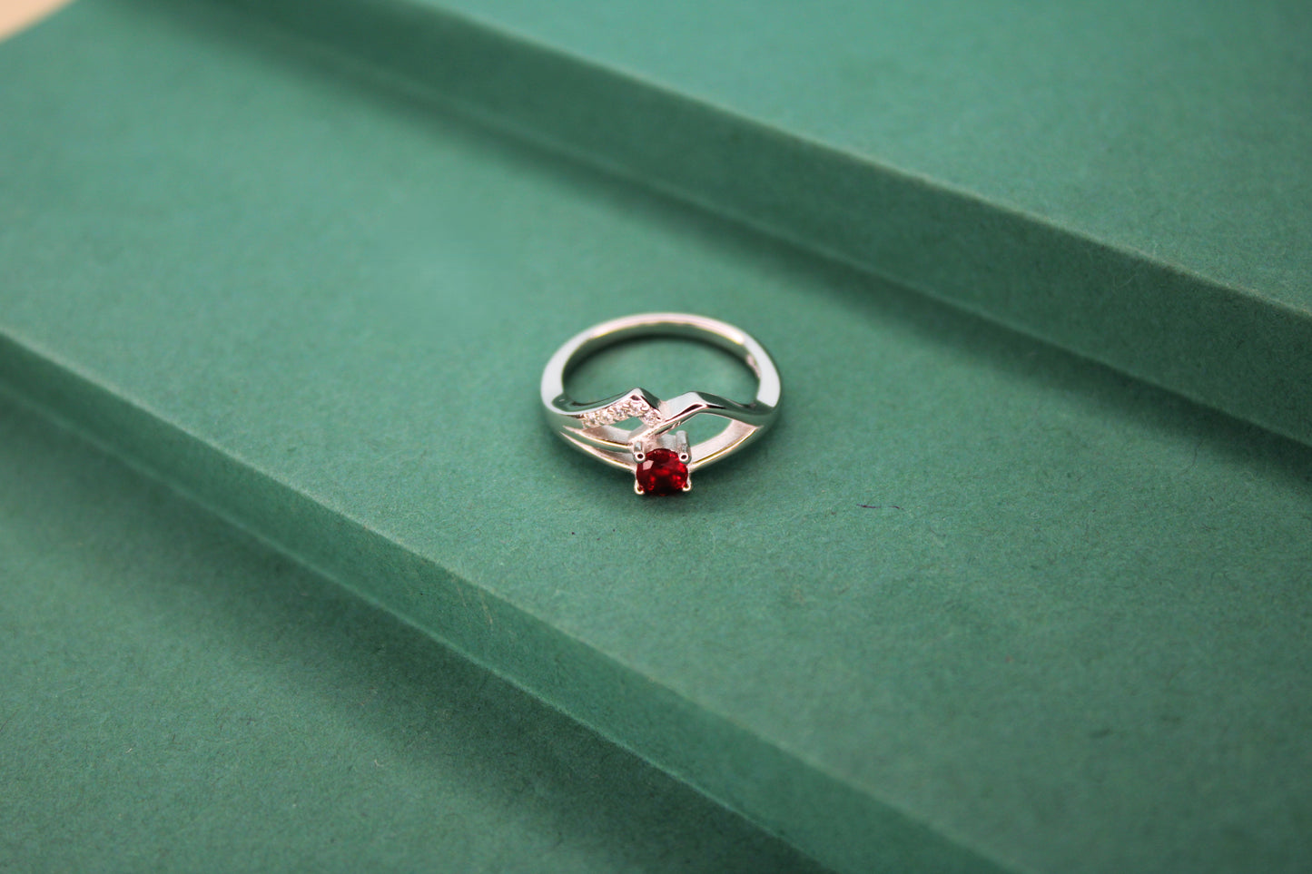 Silver Red Stone Ring - Avika jewels