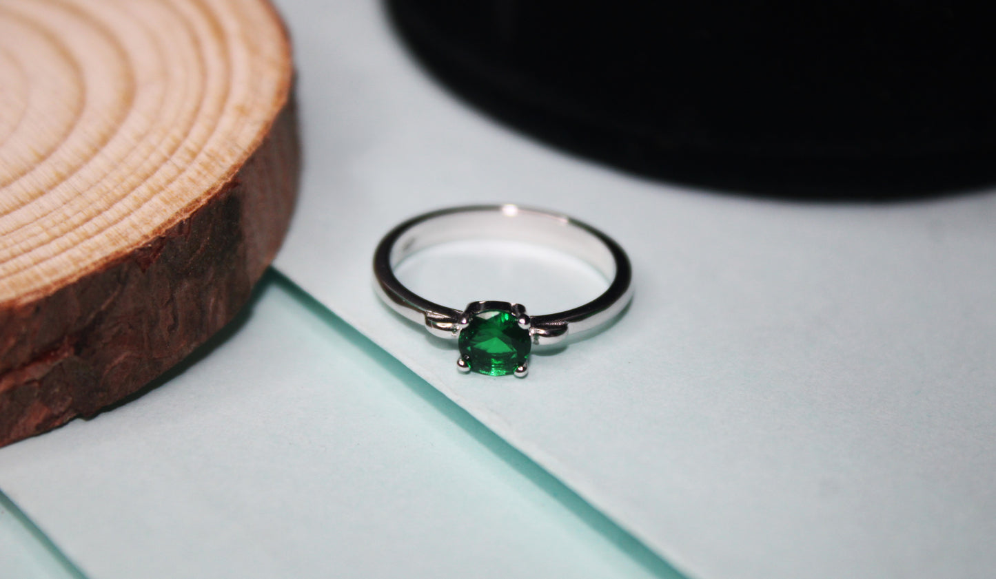 Silver Green Stone Ring - Avika jewels