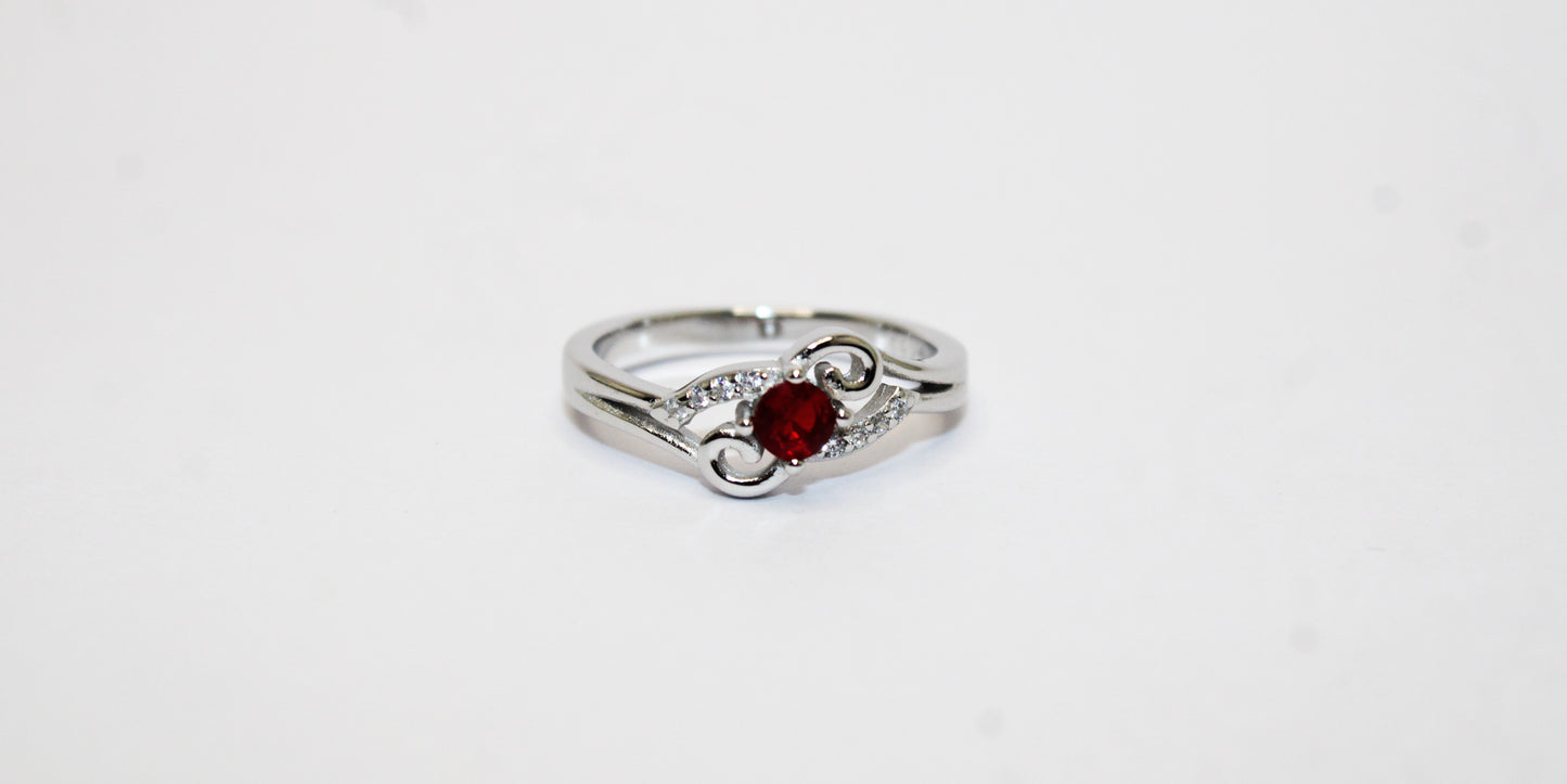 Silver Red Stone Ring - Avika jewels