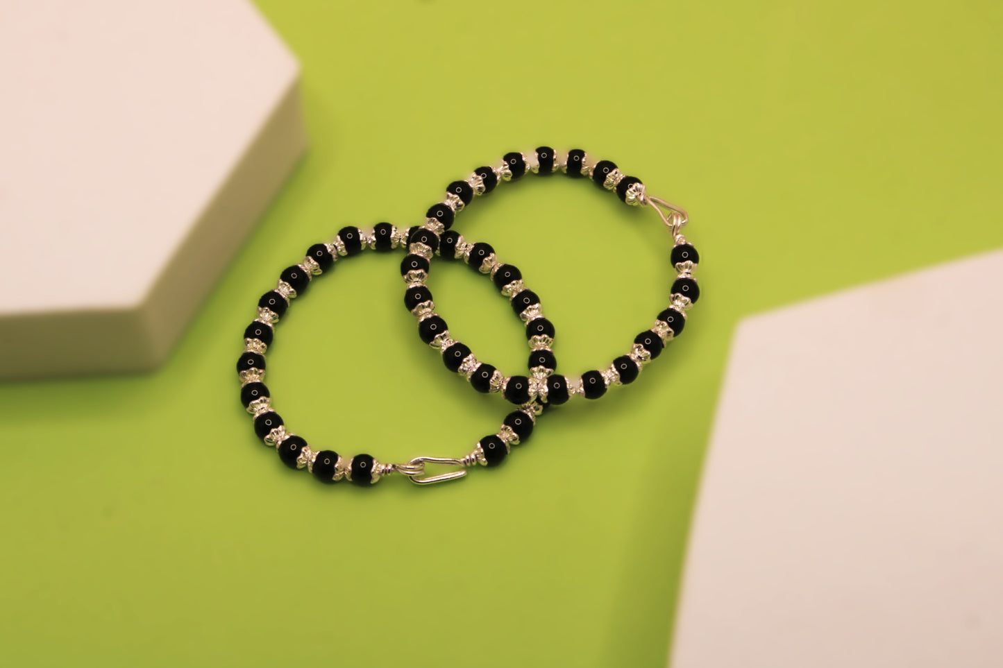 Silver Black Bead KIds Payal