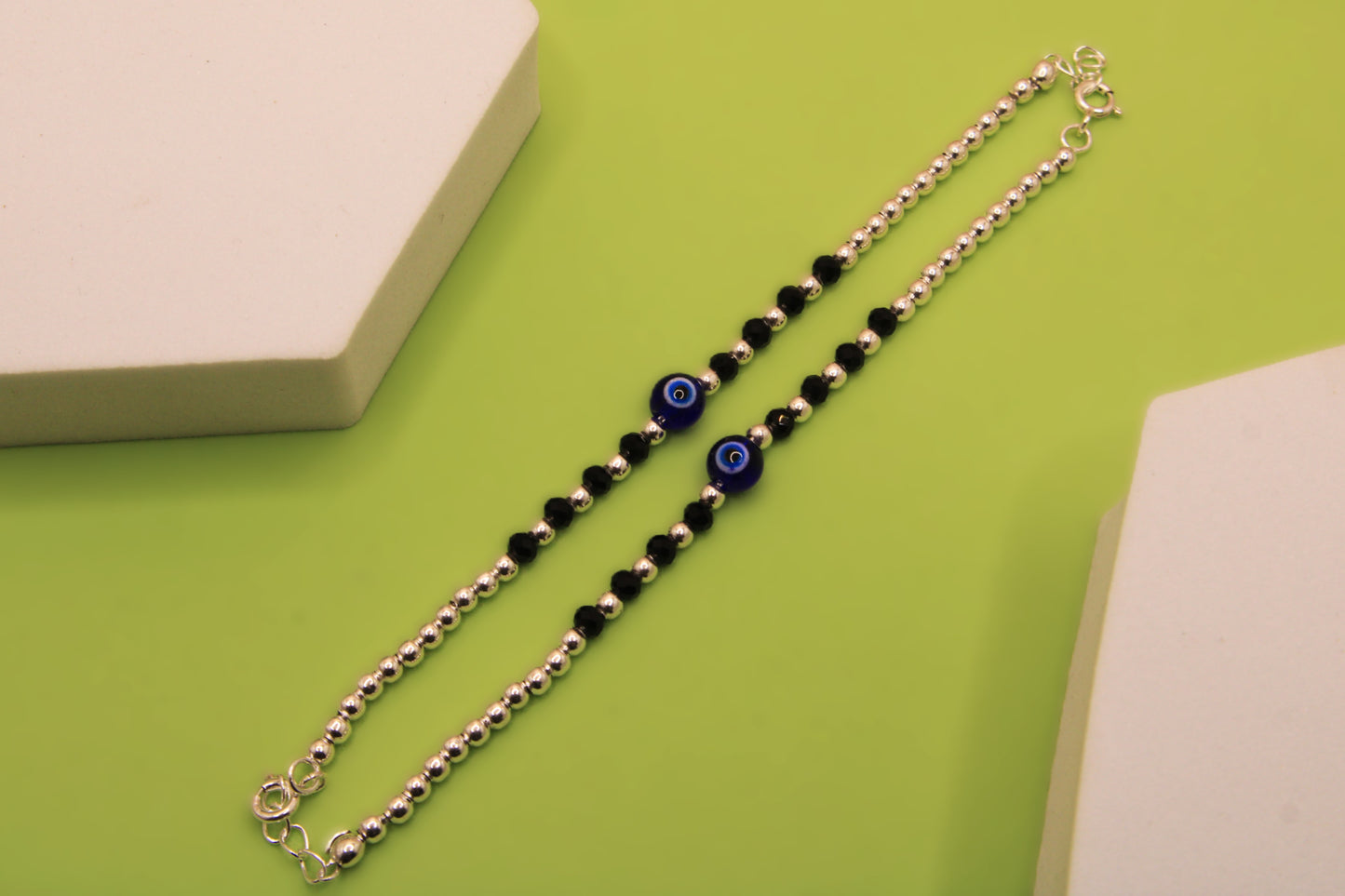 Silver Black Bead Evil Eye Kids Payal