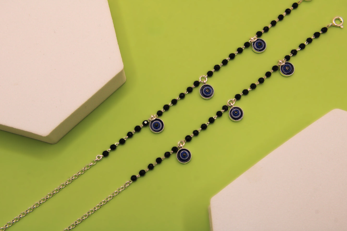 Silver Black Beads Evil Eye Payal