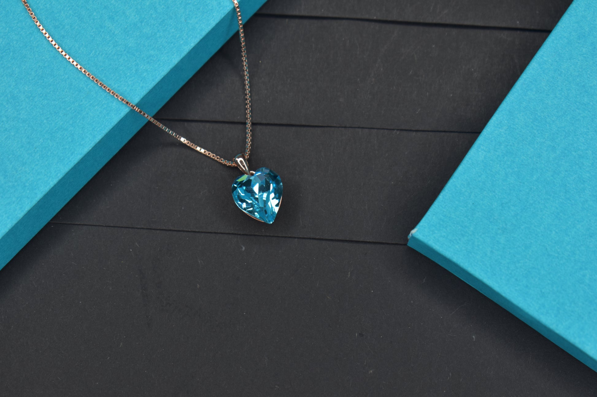 Silver Rosegold Blue Heart Pendent Chain - Avika jewels