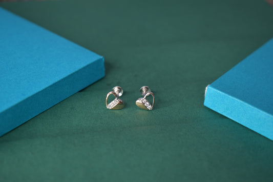 Silver Dual Tone Heart Earings - Avika jewels