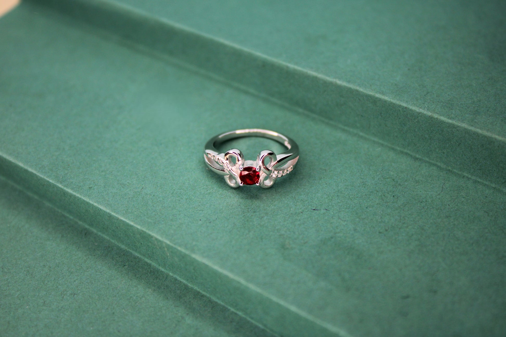Silver Red Stone Ring - Avika jewels