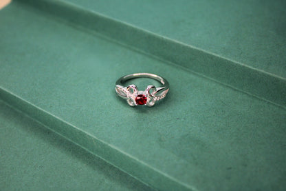 Silver Red Stone Ring - Avika jewels