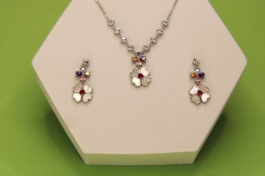 Silver Flower Pendant Tops Set - Avika jewels