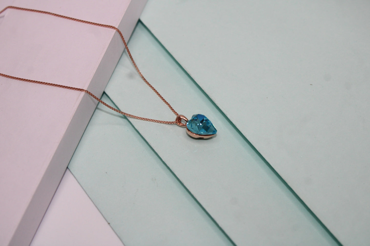 Silver Rosegold Blue Heart Pendent Chain - Avika jewels