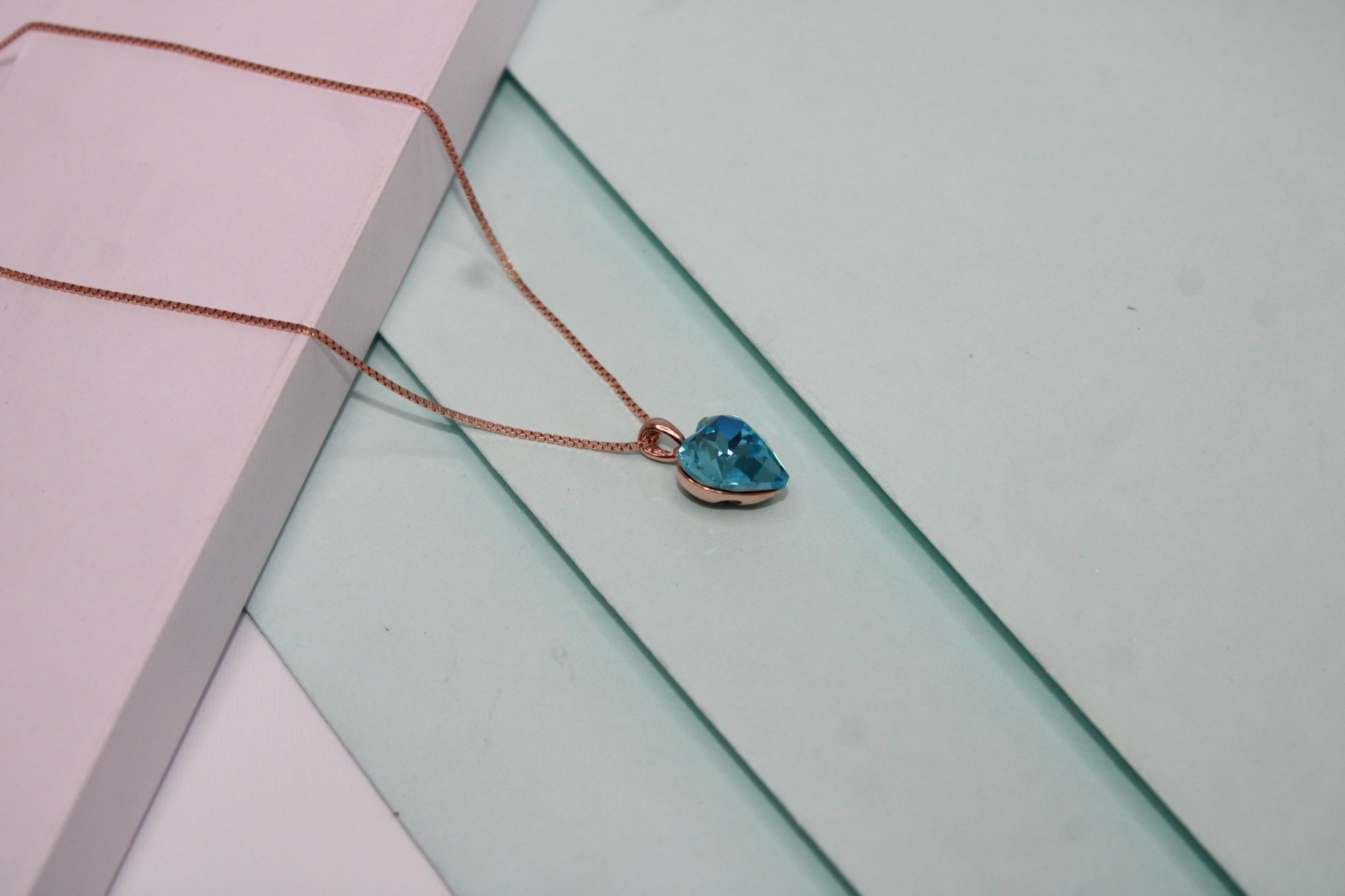 Silver Rosegold Blue Heart Pendent Chain - Avika jewels