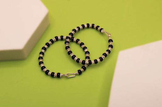 Silver Black Bead KIds Payal