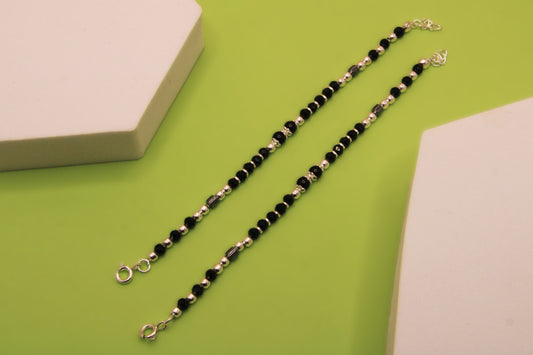 Silver Kids Black Bead Payal