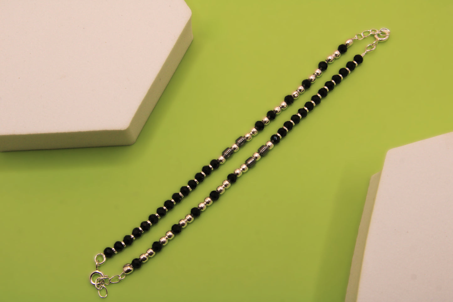 Silver Black Bead Payal