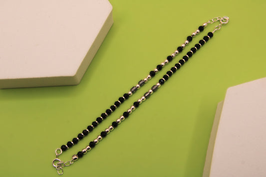 Silver Black Bead Payal
