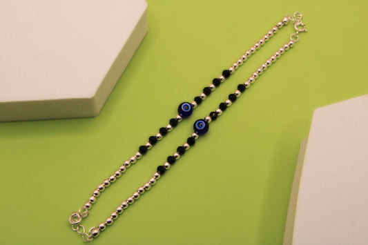Silver Black Bead Evil Eye Kids Payal