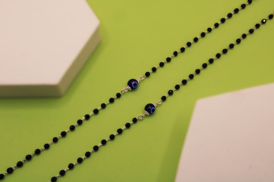 Silver Black Bead Evil Eye Payal