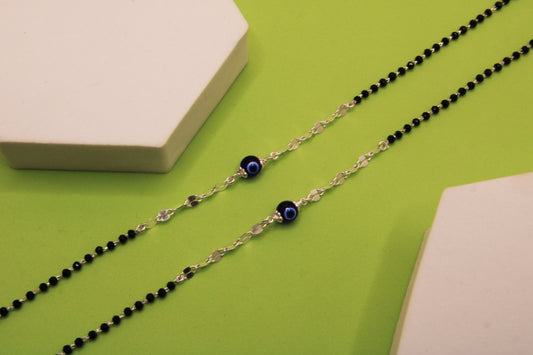 Silver Black Beads Evil Eye Payal