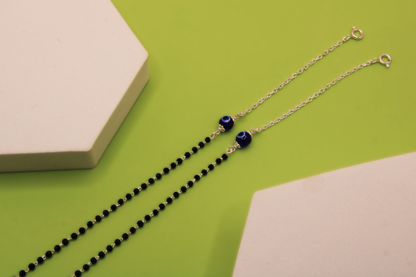 Silver Black Beads Evil Eye Payal
