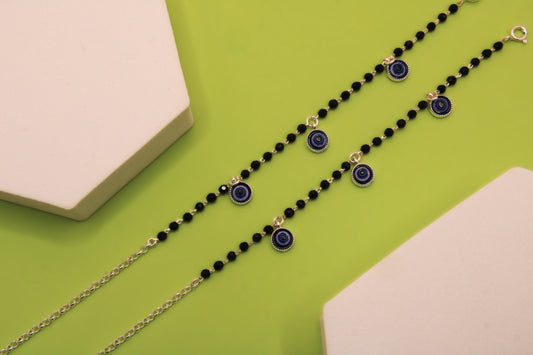 Silver Black Beads Evil Eye Payal