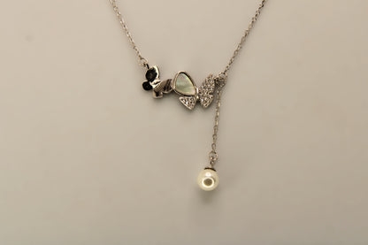 Silver Butterfly Pearl Drop Pendant Chain
