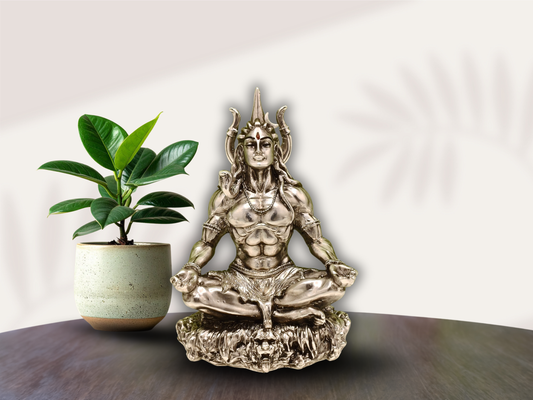 Lord Shiva in Meditation – Silver Finish Polyresin Idol