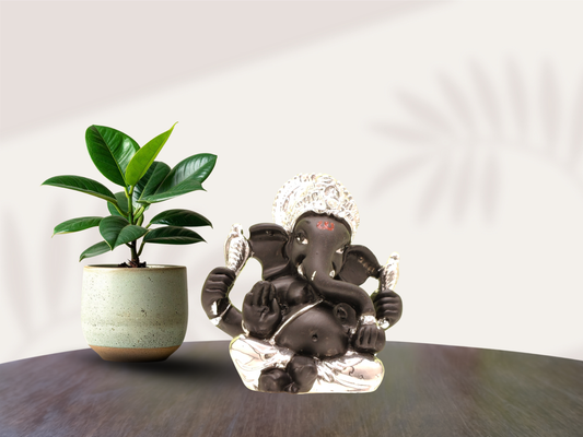 Black & Silver Polyresin Lord Ganesha Idol for Home Décor & Gifting